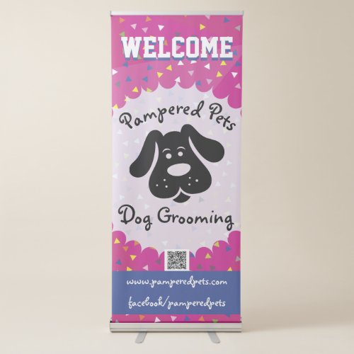 Bright Fun Dog Grooming QR Code Business Banner