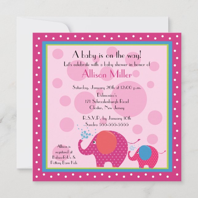 Bright & Fun Elephant Baby Shower Invitation (Front)