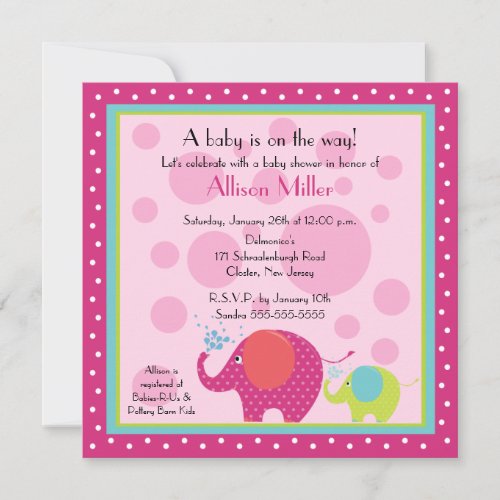 Bright &amp; Fun Elephant Baby Shower Personalized Announcement