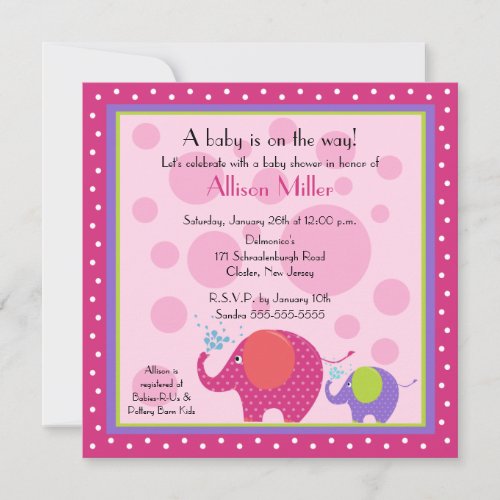 Bright &amp; Fun Elephant Baby Shower Personalized Announcement