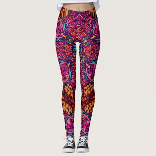 Bright Fun Floral Abstract Geometrical Whimsical Leggings