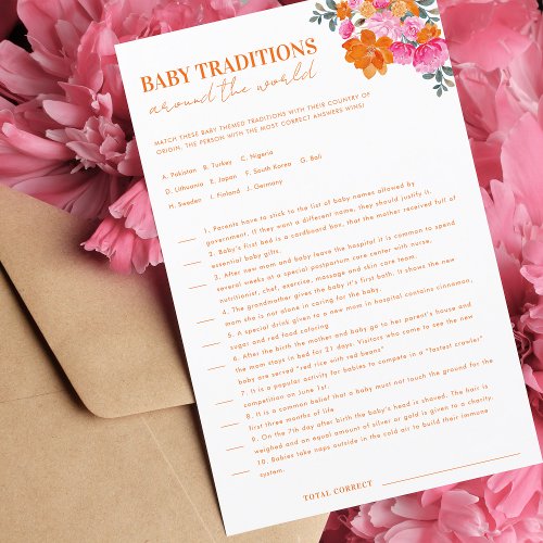 Bright Fun Floral Baby Traditions Baby Shower Game
