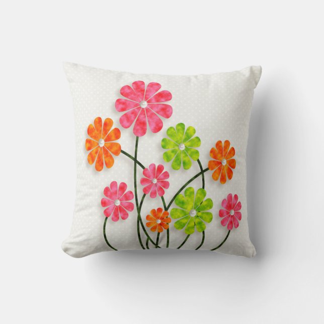 Bright Fun Flowers (3) Throw Pillow (Front)