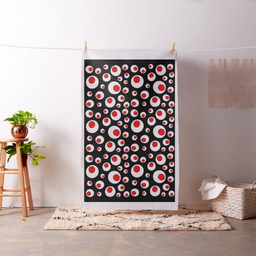 Bright Fun Geometric Red White Circle Pattern Fabric