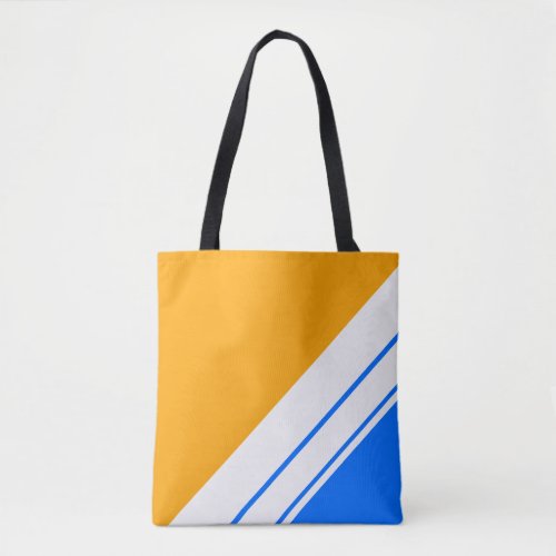 Bright Fun Golden Yellow Blue White Racing Stripes Tote Bag