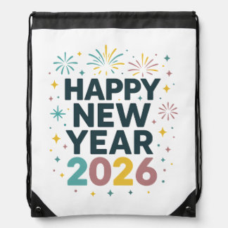 Bright & Fun Happy New Year 2026 Design for Shirts Drawstring Bag
