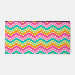 Bright fun hippy rainbow zigzag neon stripes desk mat