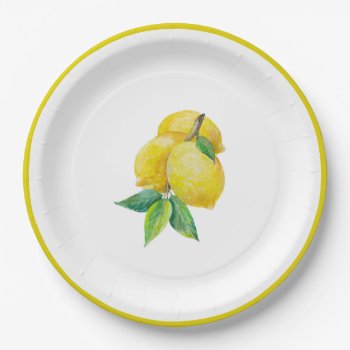 Bright Fun Lemons And Leaves Paper Plate by dmboyce at Zazzle