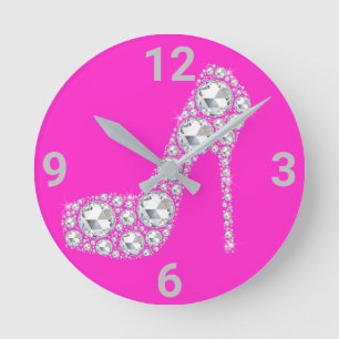 BRIGHT & FUN PINK DIAMOND HIGH HEEL WALL CLOCK
