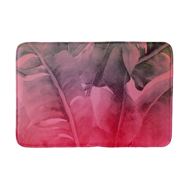 Bright Fun Pink Tropical Summer Palm Leaves Bath Mat (Front)