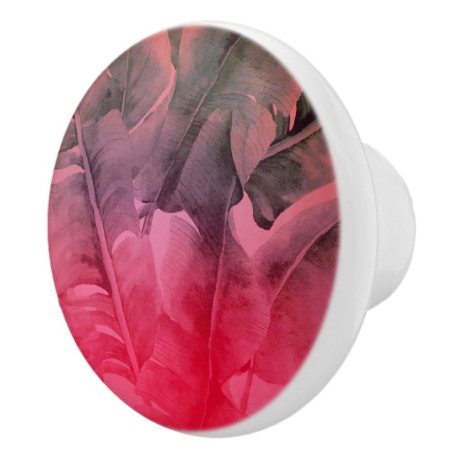 Bright Fun Pink Tropical Summer Palm Leaves Ceramic Knob (Right)