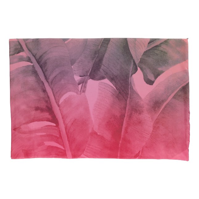 Bright Fun Pink Tropical Summer Palm Leaves Pillow Case (Front)