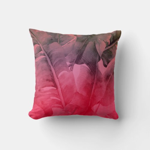 Bright Fun Pink Tropical Summer Palm Leaves Throw Pillow