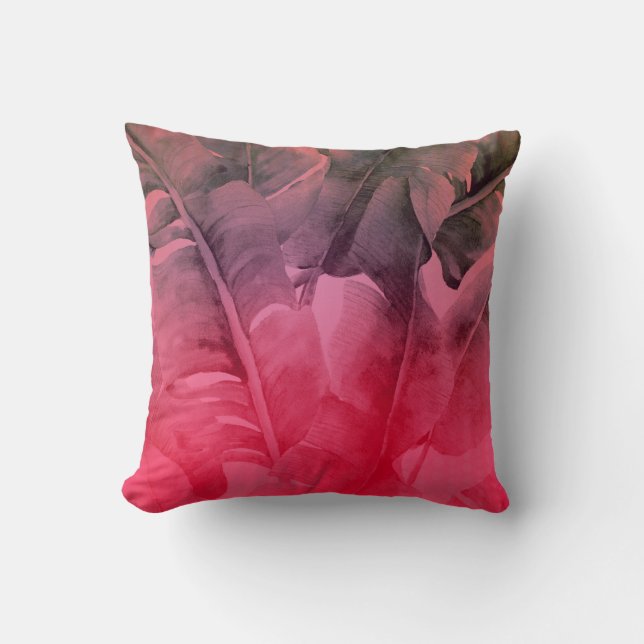Bright Fun Pink Tropical Summer Palm Leaves Throw Pillow (Front)