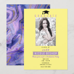 Bright Fun Purple Yellow Graduation Photo Party  Invitation