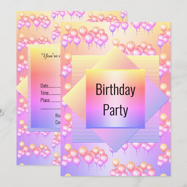Bright Fun Rainbow Color Balloon All Occassion Invitation (Front/Back)