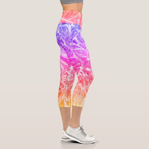 Bright Fun Rainbow Colors Abstract Marble Capri Leggings
