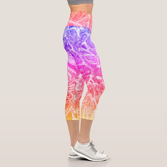 Bright Fun Rainbow Colors Abstract Marble  Capri Leggings (Right)