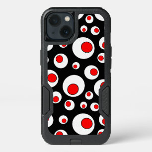 Bright Fun Red Circles in White Circles on black iPhone 13 Case