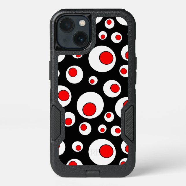 Bright Fun Red Circles in White Circles on black Otterbox iPhone Case (Back)