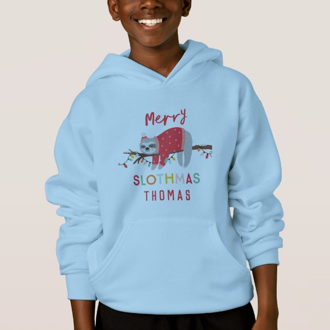 Bright fun sloth Christmas Hoodie (Front)