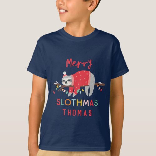 Bright fun sloth christmas t_shirt
