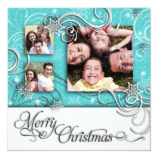 Bright Fun Snow Flake Christmas Photo Card Invite