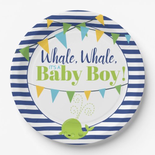 Bright Fun Typography Cute Whale Boy Baby Shower Paper Plates