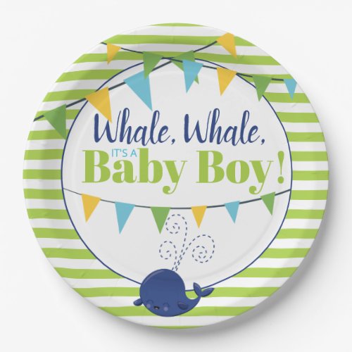 Bright Fun Typography Cute Whale Boy Baby Shower Paper Plates