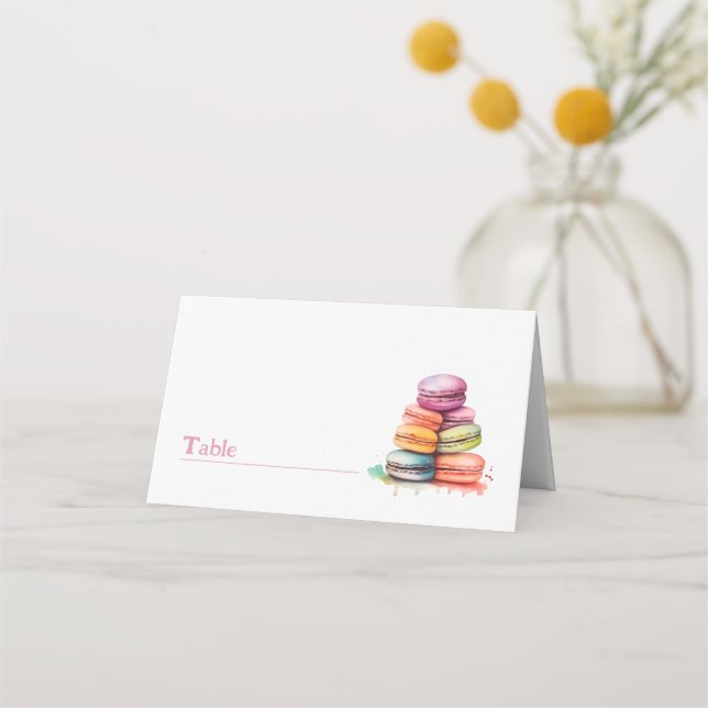 Bright fun watercolorful macaroons name place card (Front)
