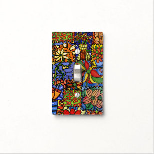PERSONALIZED ORANGE FLOWER ABSTRACT PATCH WORK ART LIGHT SWITCH PLATE COVER
