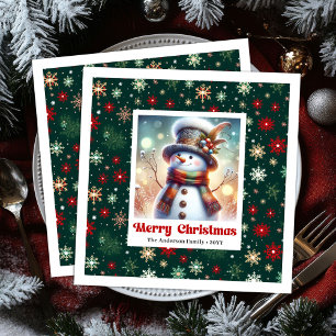 Bright funny snowman watercolor kids napkins