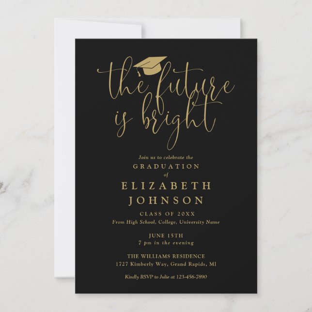 Bright Future Black And Gold Graduation Party Invitation (Front)