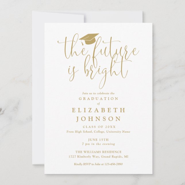 Bright Future Elegant Gold Script Graduation Party Invitation (Front)