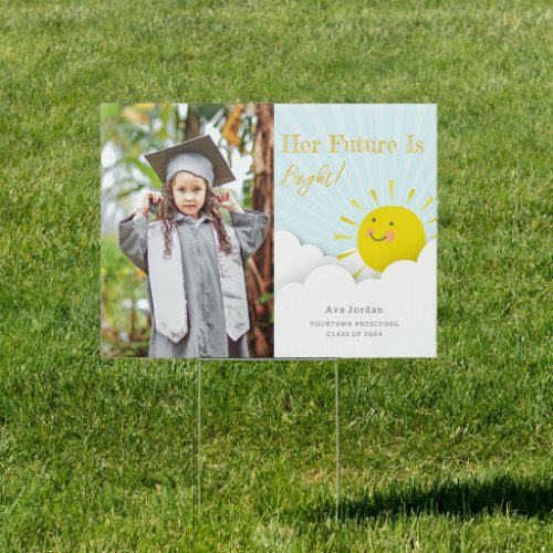 Bright Future Girl Photo Graduation Announcement  Sign