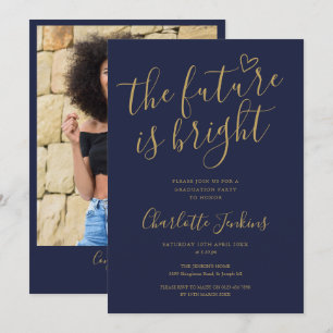 Bright Future Gold Script Photo Graduation Party Invitation