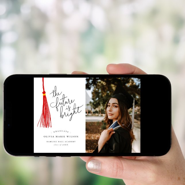Bright Future Red Tassel Graduation Announcement (Front Digital)