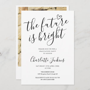 Bright Future Script Heart Photo Graduation Party Invitation