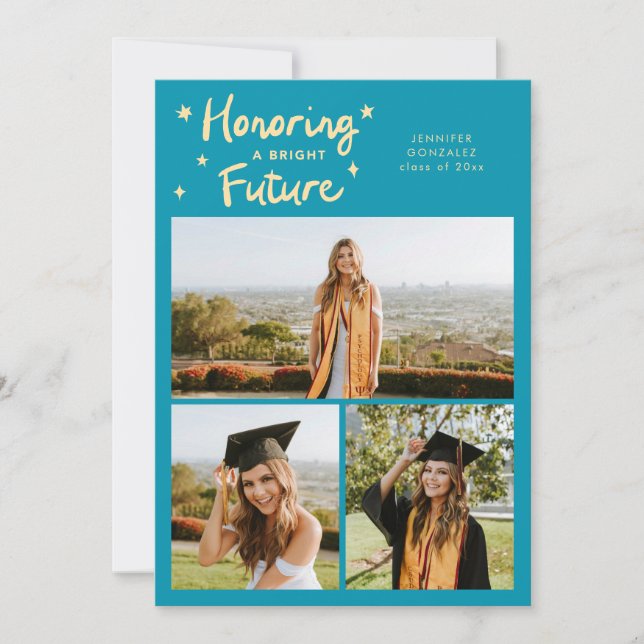 Bright Future Stars Multi Photo Aqua Blue Grad Announcement (Front)