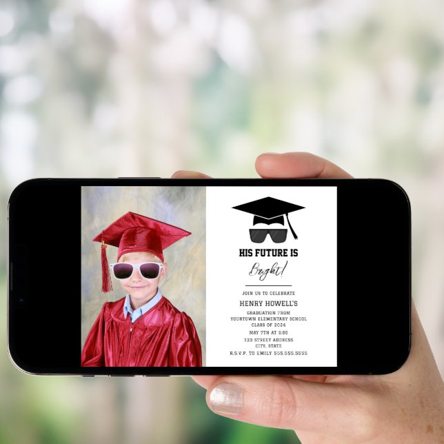 Bright Future Sunglasses Boy Photo Graduation  Invitation (Front Digital)