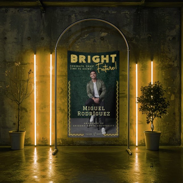 Bright Future Yellow Neon Grad Photo Graduation Banner (Bright Future Yellow Neon Grad Photo Graduation Banner)