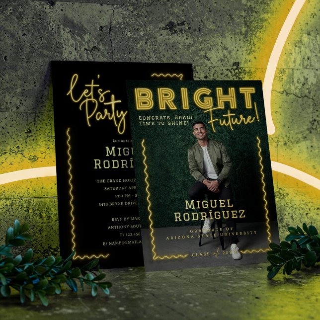 Bright Future Yellow Neon Grad Photo Graduation Foil Invitation (Bright Future Yellow Neon Grad Photo Graduation Foil Invitation)