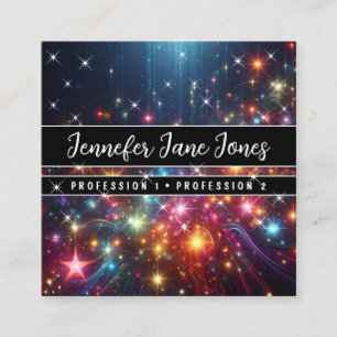 Bright Galaxy Nebula Glitter Rain Sparkle Stars Square Business Card