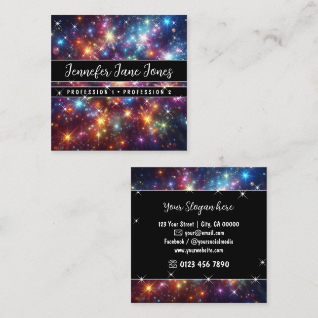 Bright Galaxy Nebula Glitter Sparkling Stars     Square Business Card (Front/Back)