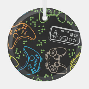 Bright gaming joysticks: cool pattern. glass ornament