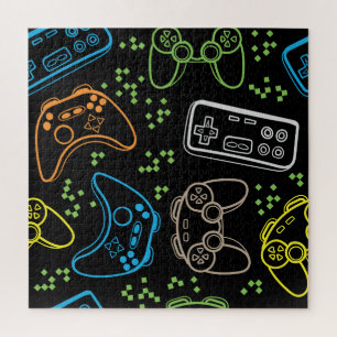Bright gaming joysticks: cool pattern. jigsaw puzzle