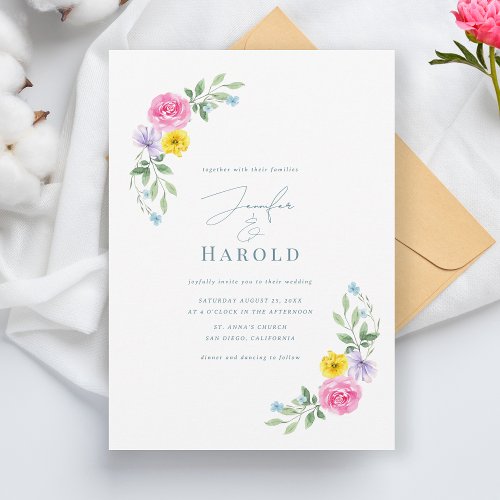 Bright Garden Floral Ampersand All in One Wedding Invitation