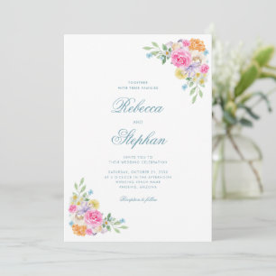 Bright Garden Floral Party Watercolor Wedding Invitation