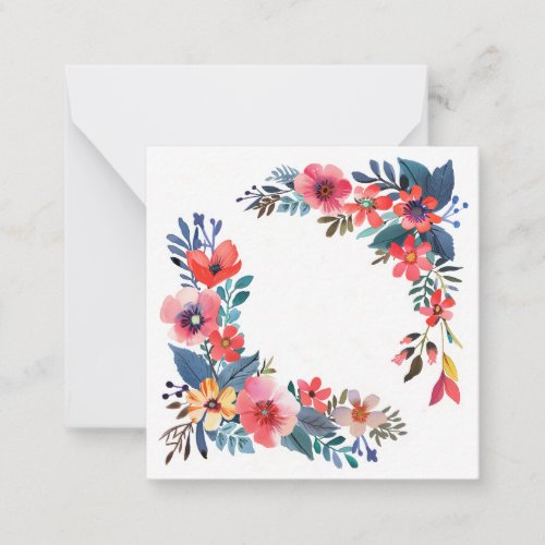 Bright Garden Flower Wreath Note Card