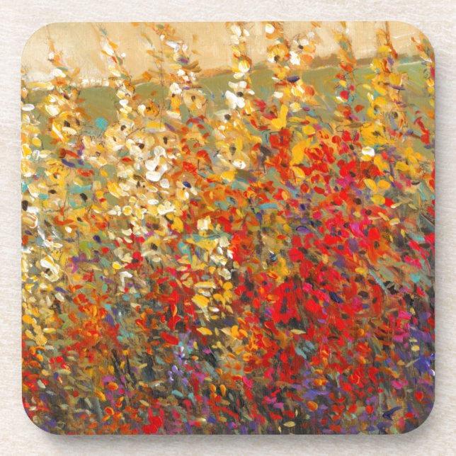 Bright Garden Mural of Spring Wildflowers Beverage Coaster (Front)